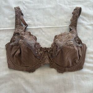 Valisere II Brown Embroidered Lacy Unlined Demi Cup Lingerie Bra Size 34DD